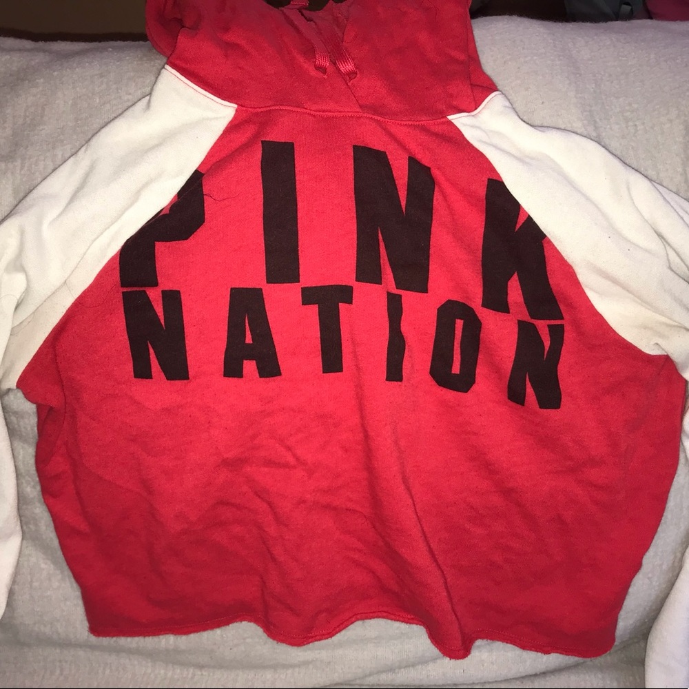 Red and White VS Pink Cropped Hoodie